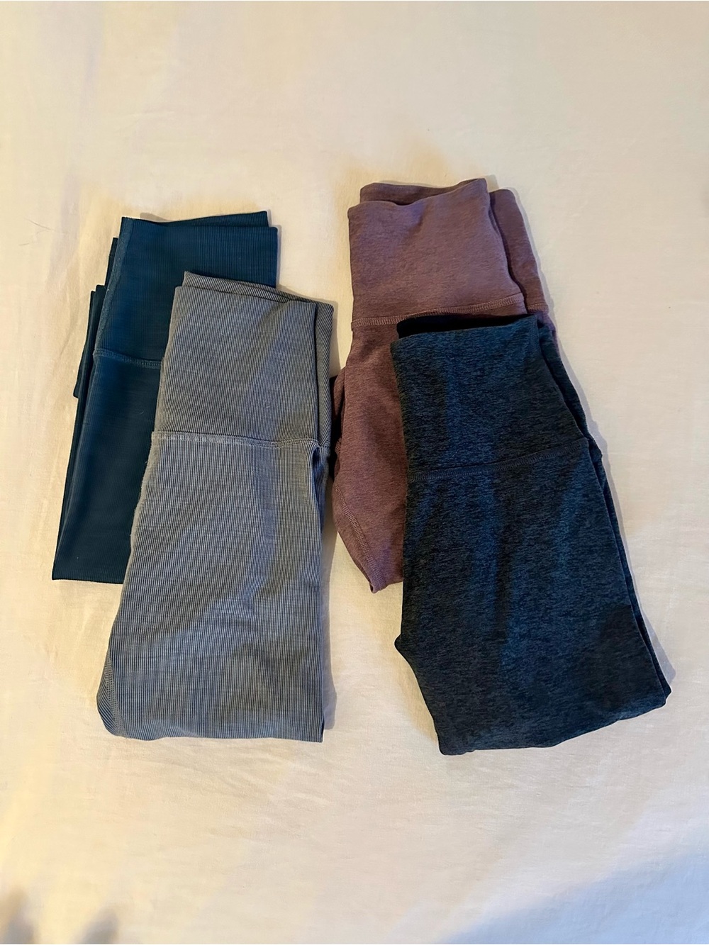 Beyond Yoga Lot of 4 Spacedye and Ribbed Leggings - Navy, Gray, Purple, Charcoal